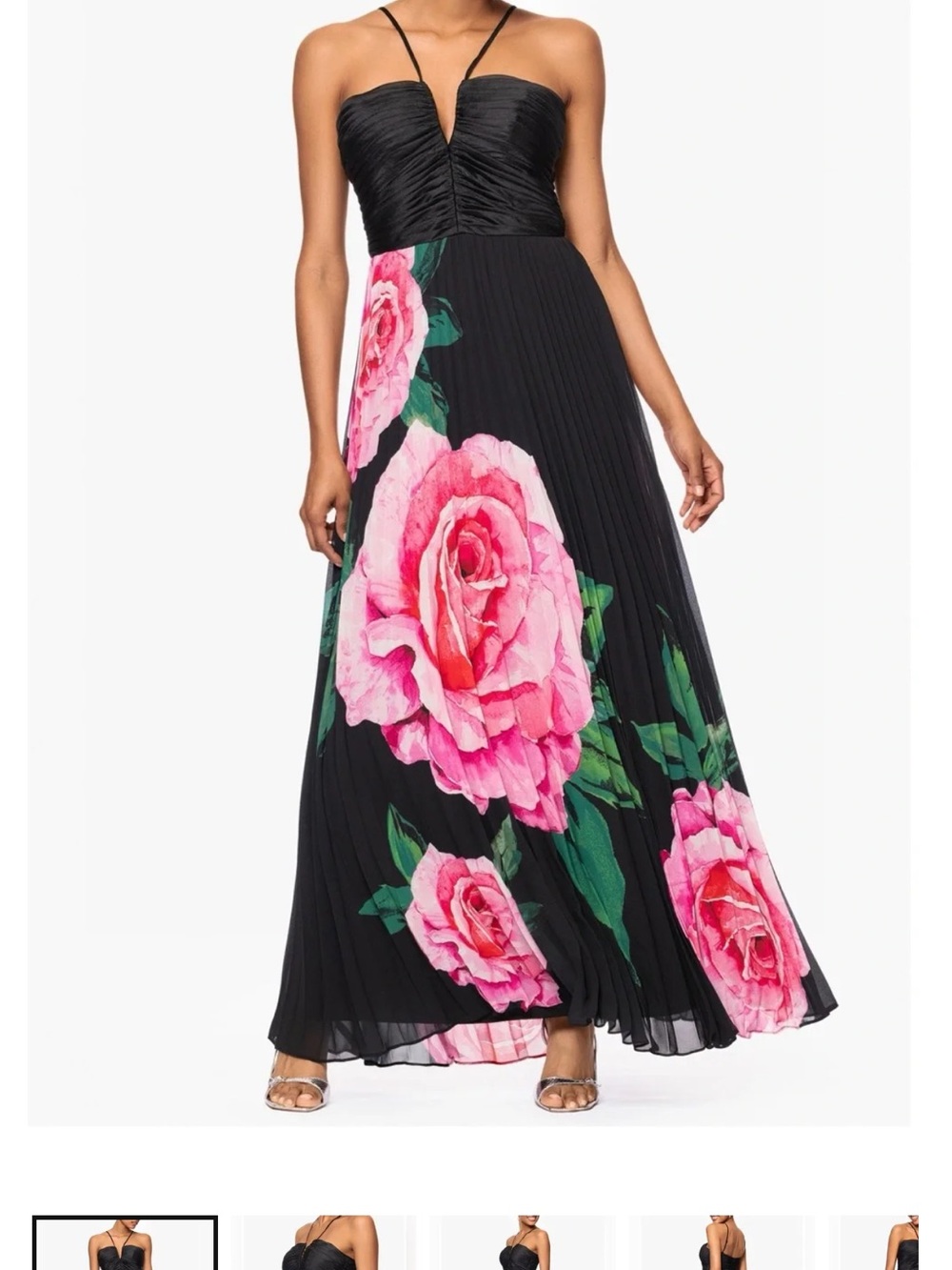 Xscape Black Maxi Dress with Large Pink Rose Print - Picture 10 of 12